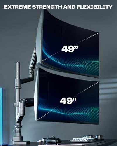 VIVO Pneumatic Arm Dual Ultrawide Monitor Extra Tall Desk Mount for Up to 49 inch Screens, Heavy Duty Clamp, Holds 2 Ultra Wides Up to 44 lbs, Black, STAND-V120K - Image 2