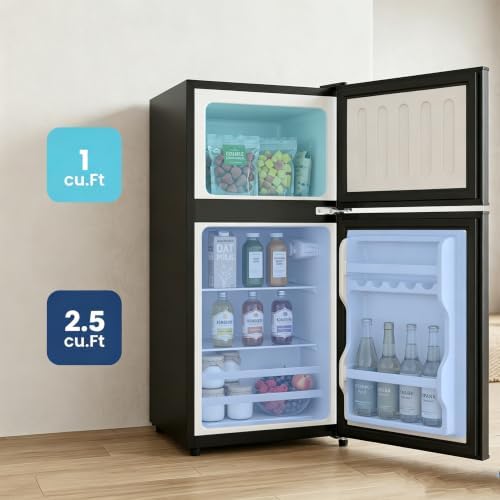 3.5 Cu.Ft Mini Fridge with Freezer, 2-Door Compact Refrigerator for Dorm/Office/Bedroom, Energy Efficient & Quiet, Silver - Image 3
