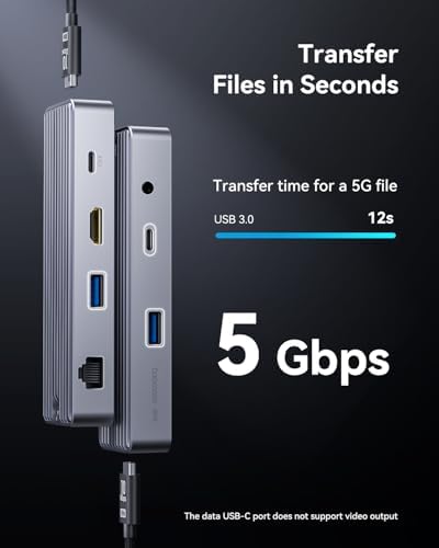 DOCKCASE Explorer Edition Visual Smart USB C Hub (6-in-1) with HDMI Port 4K@60Hz,Gigabit Ethernet,USB-C and 2 USB-A 5Gbps Data Ports, 100w PD Power Delivery, for MacBook Air/Pro, XPS, and More - Image 6