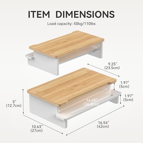 16.5” Bamboo Monitor Stand with Phone & Tablet Holder Desk Shelf - Image 5