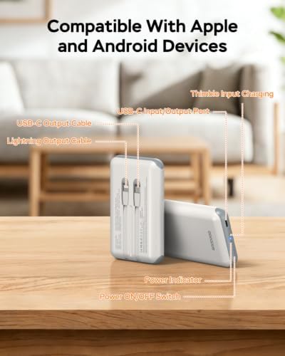 GOODaaa Portable Charger, 10000mAh Power Bank Built in Cables, 3 Outputs 1 Inputs for All Mobile Devices Slim Charging Bank, Small Thin Phone Charger, Airline Approved Travel Slim Compact Battery Pack - Image 7