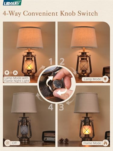 LEDIARY 18.72" Black Gold Lantern Flickering Flame Table Lamps Set of 2 - Image 3