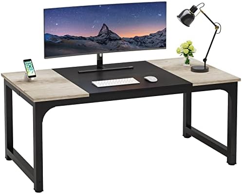 LITTLE TREE 70.8 Inch X-Large Executive Computer Office Desk, Grey+Black by LITTLETREE