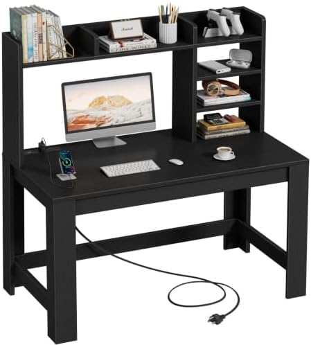 WINAZ 43" Black Gaming Desk with Hutch and Built-in Power Outlet by Unknown