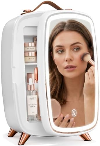 Antarctic Star 6L/8 Cans Makeup Mini Refrigerator with Dimmable LED Light Mirror for Bedroom, Car, Office & Dorm,Portable Small Cooler for Cosmetics,Skin Care,WHITE by AntarcticStar