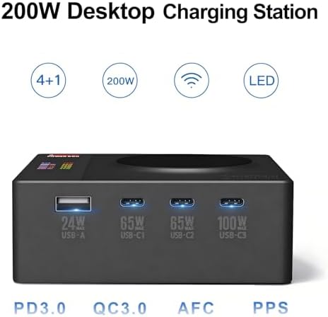 ISDT Power 200H 200W USB C Charging Station 5-in-1 Desktop Charger with 3 USB-C, USB-A & 15W Magnetic Wireless Charger, PD Fast Charging Hub with LCD Display for MacBook, Laptop, iPad, iPhone, Samsung - Image 2