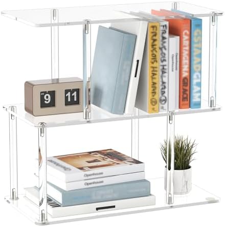 Acrylic Desktop Bookshelf, 15.7" W ×7.9" D ×15.3" H, 3-Tier S-Shaped Mini Desk Shelf for Top of Desk, Clear Tabletop Shelf Organizer for Home Office Supplies & Accessories, Easy Assembly by CRTERICX
