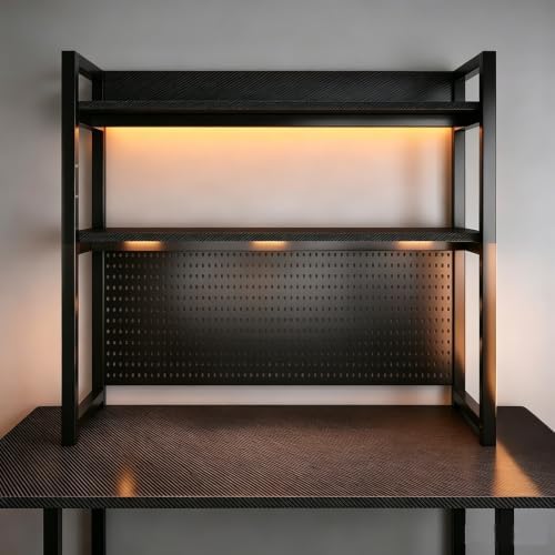 Multi-Tier Hole-Board Desktop Bookshelf, Steel Frame DIY Storage Organizer Display Rack for Office, Gaming Dorm Desks by Unknown