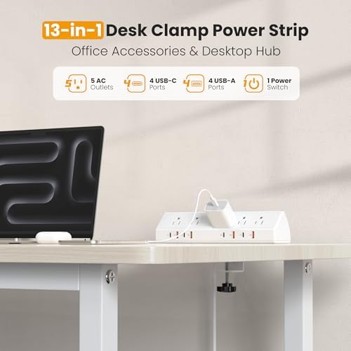 VILONG Desk Clamp Power Strip USB C 65W,Edge Mount Outlet,6FT,White - Image 3