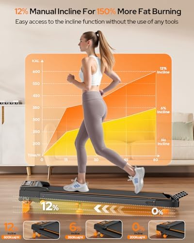 Walking Pad Treadmill with 15% Incline & Dual LED Display, 4 in 1 Walking Pad with Handle Bar, 3.5HP Foldable Under Desk Treadmill, Portable Treadmills for Home 350LBS, 4 Adjustable Incline, RGB Light - Image 2