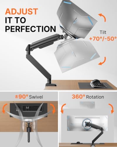 ErGear Heavy Duty Monitor Arm for 13-49″ Ultrawide Screens, 37.4 lbs Capacity, Full Motion Monitor Desk Mount, Rock-Solid Support, Dual C-Clamp & Grommet Mount, VESA 75x75/100x100mm - Image 5