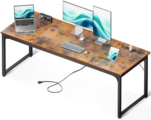 Coleshome 71 Inch Computer Desk with USB Ports, Large Office Desk, Long Study Student Writing Desk, Rustic Brown by Coleshome