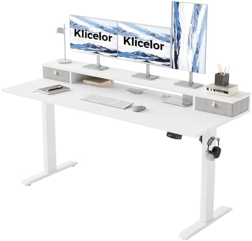 Klicelor 63 x24 Inch Electric Standing Desk with Drawers, Adjustable Height Small Sit Stand Desk for Home Office, Compact Computer Workstation with Storage– White by Klicelor