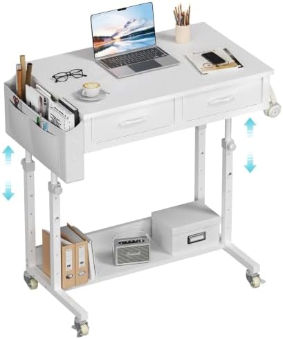 WINAZ Small Rolling Standing Desk with Drawers & Storage, 32 Inch Height Adjustable Desk on Wheels for Teachers, Students, Portable Mobile Workstation for Home Office, Small Spaces, Sewing & Crafts by Unknown