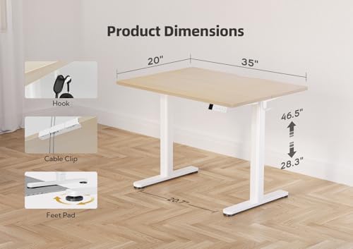 Claiks Electric Height Adjustable Standing Desk, 35x20 Inch, Nature - Image 3