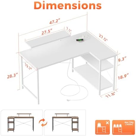 Mericonia 48 in Corner Desk with Monitor Stand, Small L Shaped Gaming Desk - Image 2