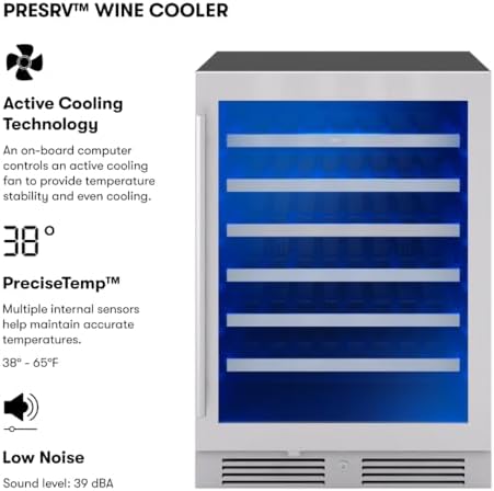 Zephyr Presrv 24" Wine Fridge Single Zone Under Counter - Countertop Wine Cooler Cellars Cabinet Wine Beverage Refrigerator Home Bar Chiller Freestanding with Glass Door, 53 Bottles 750ml - Image 2