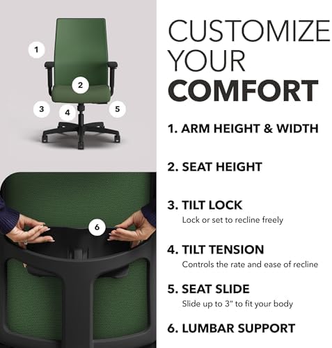 HON Ignition 2.0 Ergonomic Office Chair, Lumbar Support, Desk Chair, Leaf - Image 3