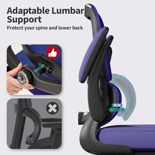TRALT Office Chair - Ergonomic Desk Chair with Adjustable Lumbar Support, Mesh Computer Chair, Executive Chair for Home Office Comfortable Lumbar Support (1, Purple) - Image 4