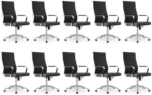 Okeysen Office Desk Chair, Ergonomic Leather Modern Conference Room Chairs, Executive Ribbed Height Adjustable Swivel Rolling Chair for Home Office Set of 10. (Black) by Lepdep