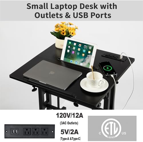 Hadulcet Mobile Standing Desk with Charging Station, Adjustable Standing Computer Desk, Standing Adjustable Laptop Cart with Wheels for Home Office Classroom Black - Image 4