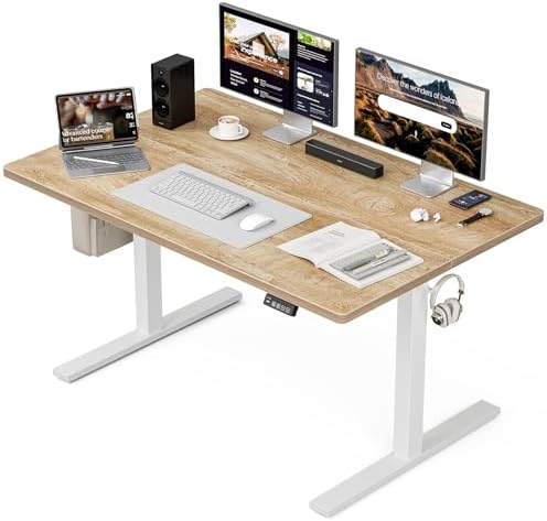 Grandder 47x32 Large Electric Standing Desk, Height Adjustable Computer Desk with 2 Memory Presets, 31.5" Deep Desktop Sit Stand Desk Home Office Desk Workstation Table with Hooks, Oak by Grandder