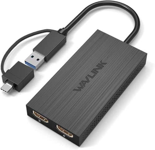 WAVLINK HDMI Splitter Extended Display for Dual Monitor, USB A or USB-C to Dual HDMI Adapter, Multi-Monitor Display 3 Separate Screens for Windows and macOS,4K30Hz,1080p@60Hz by WAVLINK%C2%AE