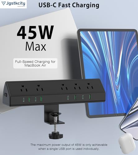 Jgstkcity Desk Clamp Power Strip USB C 45W,8 USB,10FT Cable,Black - Image 5
