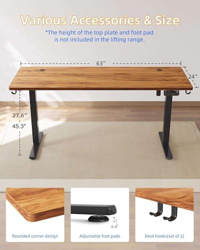 YIHAYO Electric Standing Desk, 63 x 24 Inches Stand Up Desk with Splice Board, Adjustable Height Desk, Computer Desk for Home Office, Black Frame/Rustic Brown Top - Image 3