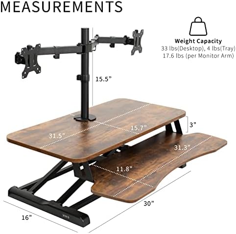 VIVO Vintage Brown 32 in Standing Desk Converter with Stand, DESK-V000KN-M2 - Image 3