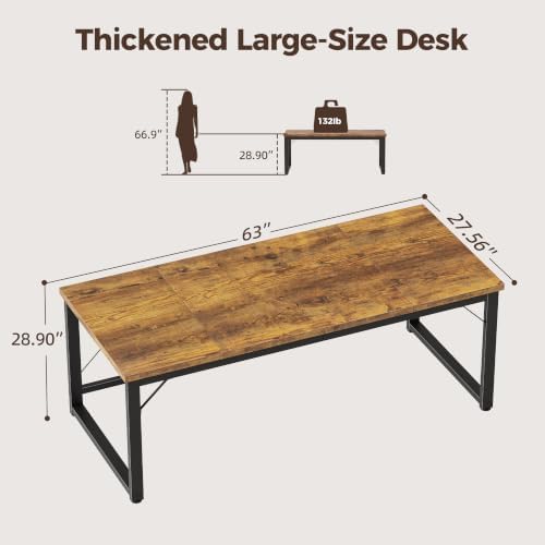 Mericonia 63x28 Inch Computer Desk, 1" Thick Large Office Table, Brown - Image 2