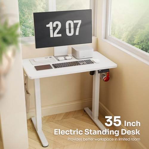 Monomi 35"x20" Small Electric Standing Desk,Whole Piece Desktop,White - Image 3