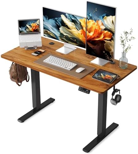 YIHAYO Electric Standing Desk, 48 x 24 Inches Stand Up Desk with Splice Board, Adjustable Height Desk, Computer Desk for Home Office, Black Frame/Rustic Brown Top by YIHAYO