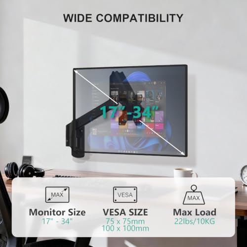 WALI Single Monitor Wall Mount for 17-34 inch Computer Screens，up to 22 lbs - Image 2