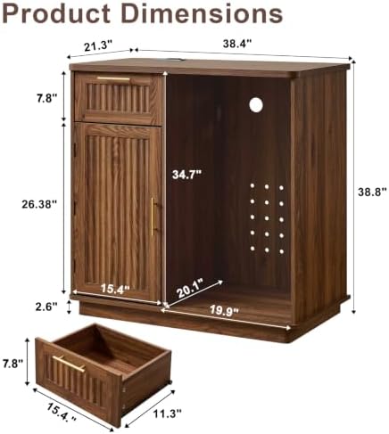 Okvnbjk Mini Fridge Cabinet with Storage & Power Outlet, Walnut - Image 2