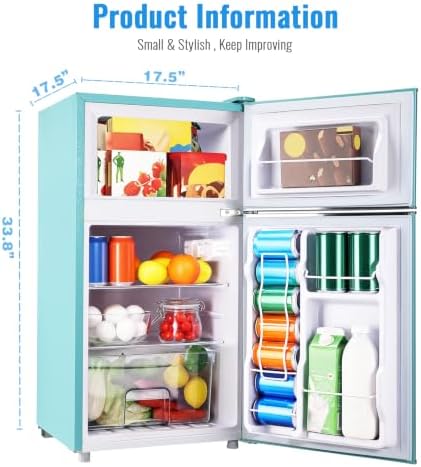 WANAI Retro Mini Fridge with Handle 3.5 Cu.Ft Compact Refrigerator Blue - Image 2
