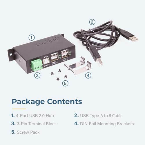 Coolgear Industrial 4-Port Powered USB 2.0 Hub with Port Status LEDs, Metal Housing, 7-24 VDC Input, Wall and DIN-Rail Mountable, PC & Mac Compatible - Image 5