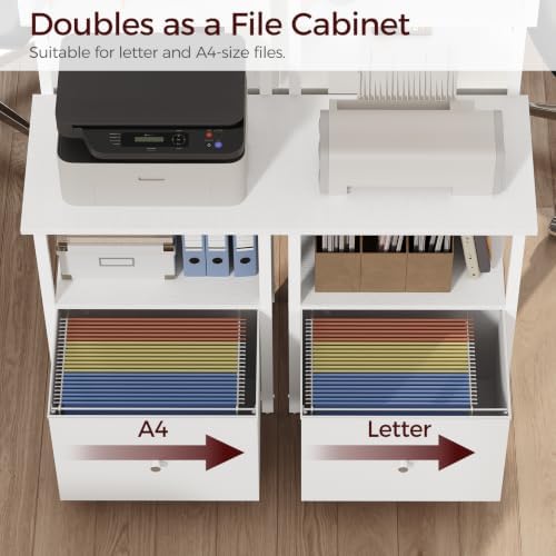 MAHANCRIS Printer Table with Storage, Home Printer Stand with File Cabinet, Fits A4/Letter Size Files, Printer Cabinet with Large Tabletop, Display Shelf, for Home Office, White PTWT3501 - Image 6