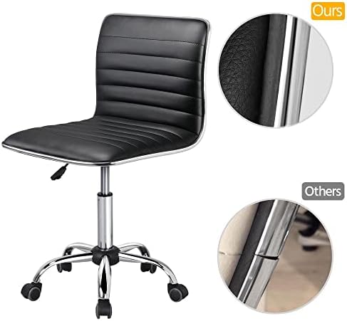 Yaheetech Black Armless Vanity Desk Chair with Wheels, Ribbed PU Leather - Image 5