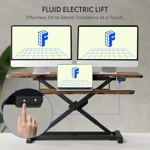 FLEXISPOT 40" Electric Standing Desk Converter, Motorized Sit to Stand Desk Riser, Height Adjustable Desktop Dual Monitor Workstation with Large Keyboard Tray, Rustic Color - Image 4