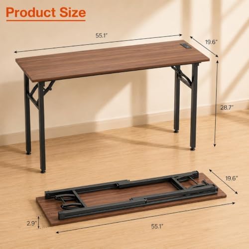 Folding Table Computer Desk - 55.1" No Assembly Folding Desk with Power Outlets & USB Charging Port, Small Desk, Foldable Office Desk, Compact Storage Portable Use for Small Space, Dark Walnut - Image 3
