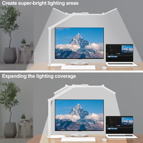 Micomlan Led Desk Lamp with Atmosphere Lighting, Rotatable Tall Architect Desk Lamp for Home Office with Swing Arm, 24W Bright Auto Dimming Adjustable Computer Light with Base for Table - Image 2