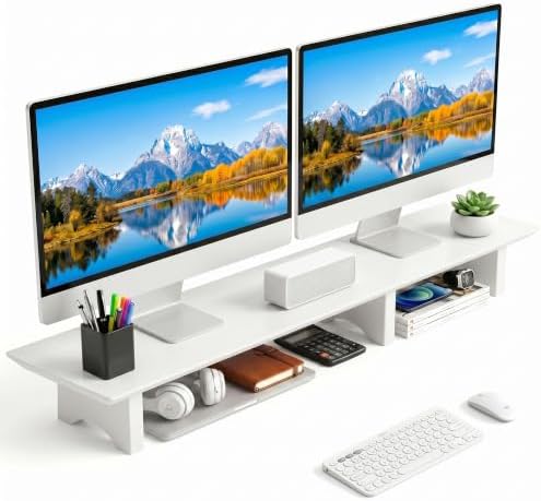 Aothia 43 in White Dual Monitor Stand, Monitor Riser for Desk, Solid Wood by AothiaSimpleNaturalUnique
