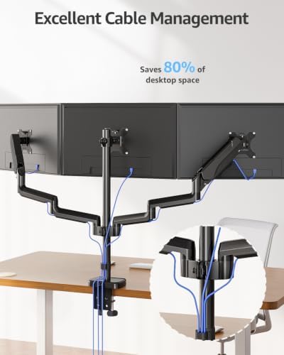 MOUNTUP Triple Monitor Stand Mount - 3 Monitors Desk Mount for Computer Screens Up to 27 inch, Triple Monitor Arm, Heavy Duty Monitors Stand, Each Arm Holds 4.4-19.8 lbs, Black - Image 6