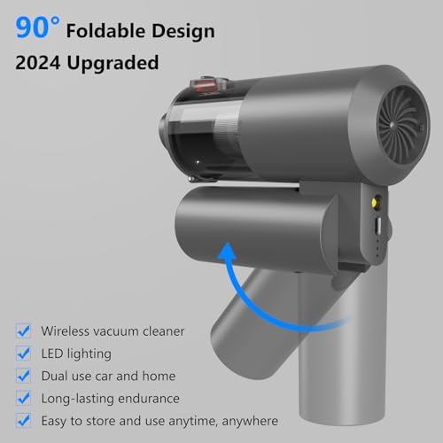 AirifyPro Vac V2 Portable Air Blower/Car Vacuum 14500PA High Power 90°Foldable 3in1 Handheld Vacuums Cleaner Brushless Motor Cordless Duster Grey, Gray - Image 2