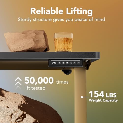 HUANUO 32" Small Electric Standing Desk Adjustable Height, 4 Memory Height Settings, Sit Stand Up Desk for Home Office & Computer Workstation, Black and Gold Frame - Image 4