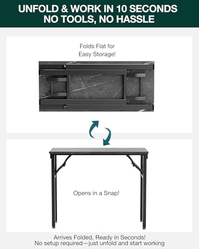 Frylr Small Folding Computer Desk – Portable 35.8 Inch Foldable Laptop Table, Collapsible and Compact for Easy Storage and Fast Setup, Lightweight for Small Spaces, Craft and Study Use, Marble Greige - Image 3