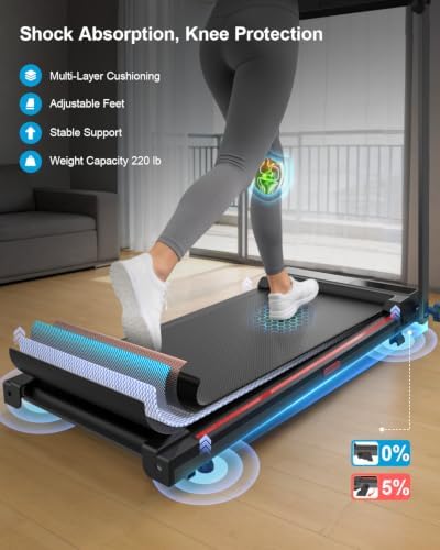 Treadmills for Home, Walking Pad with Incline, Caminadoras para Hacer Ejercicio, 0.6-6.2 MPH Portable Foldable Under Desk Caminadora, Eléctrica Casa Tredmill, Folding Compact Running Machine - Image 5