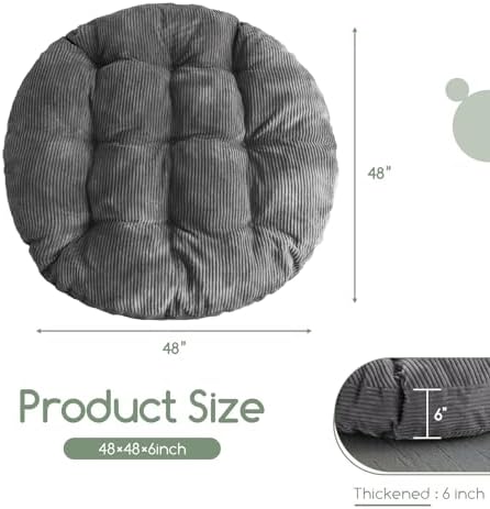 HIGOGOGO Papasan Chair Cushion with Corduroy Cover (Without Chair), 48 x 48 Inch Supportive Cushion, Overstuffed Chair Cushion,Dark Grey - Image 2