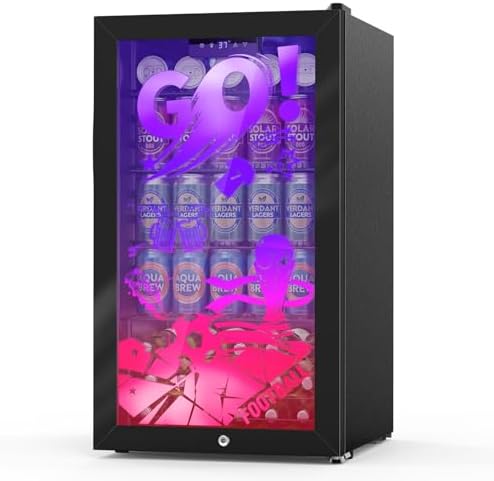 Velivi Gaming Mini Fridge with Led Lights, 3.2 Cu Ft Gaming Light Up Glass Door Beverage Refrigertor Small Lockable Drink Cooler For For Soda Beer, Cyberpunk Gaming Rooms Bar Home Party by Velivi